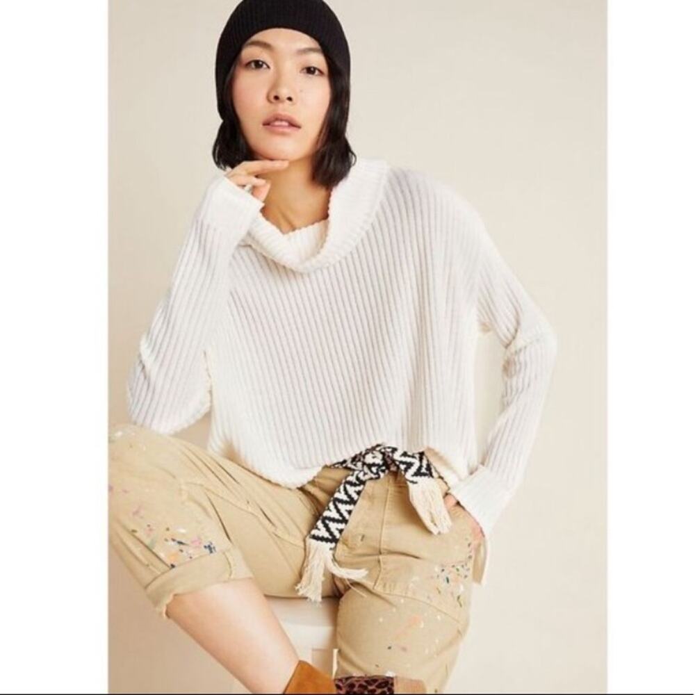 Anthropologie Maeve White Vanna Ribbed Cowl Neck Sweater Size Small